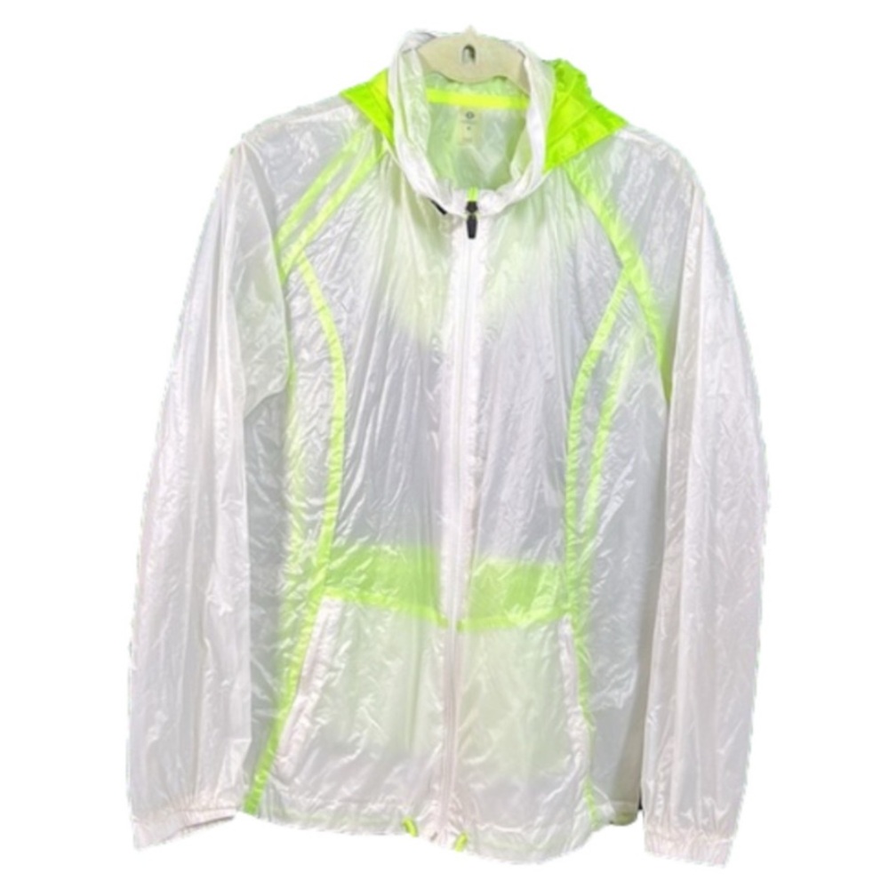 Sport Active Jacket Neon Green Transparent Windbreaker Workout Gym Rain Coat O/S